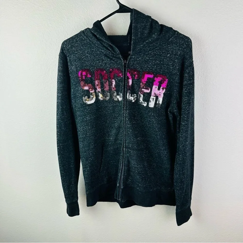 Justice Active‎ Gray Soccer Sequin Full Zip Hoodie Girls Size 16/18